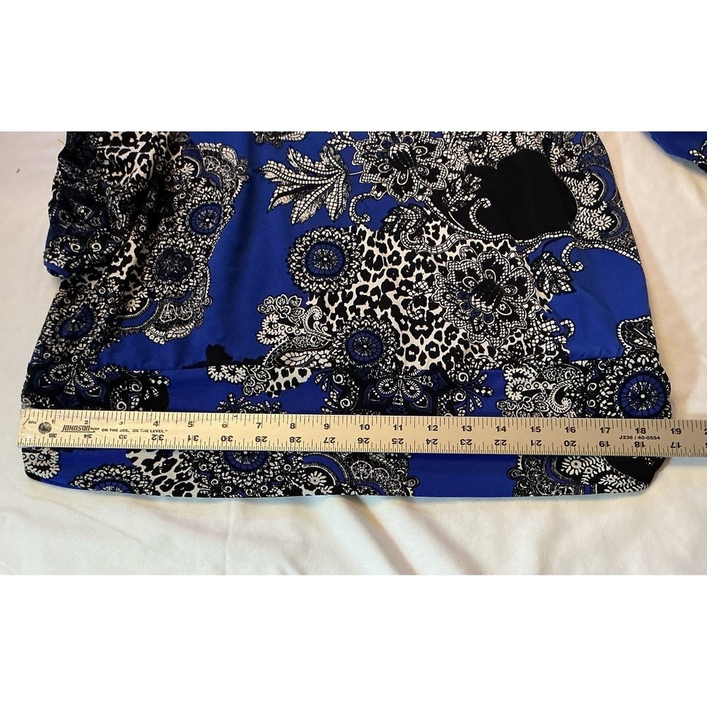 JM Collections - Size XL Petite Blouse Top Blue Black Floral Long Sleeve Stretch - Picture 8 of 8
